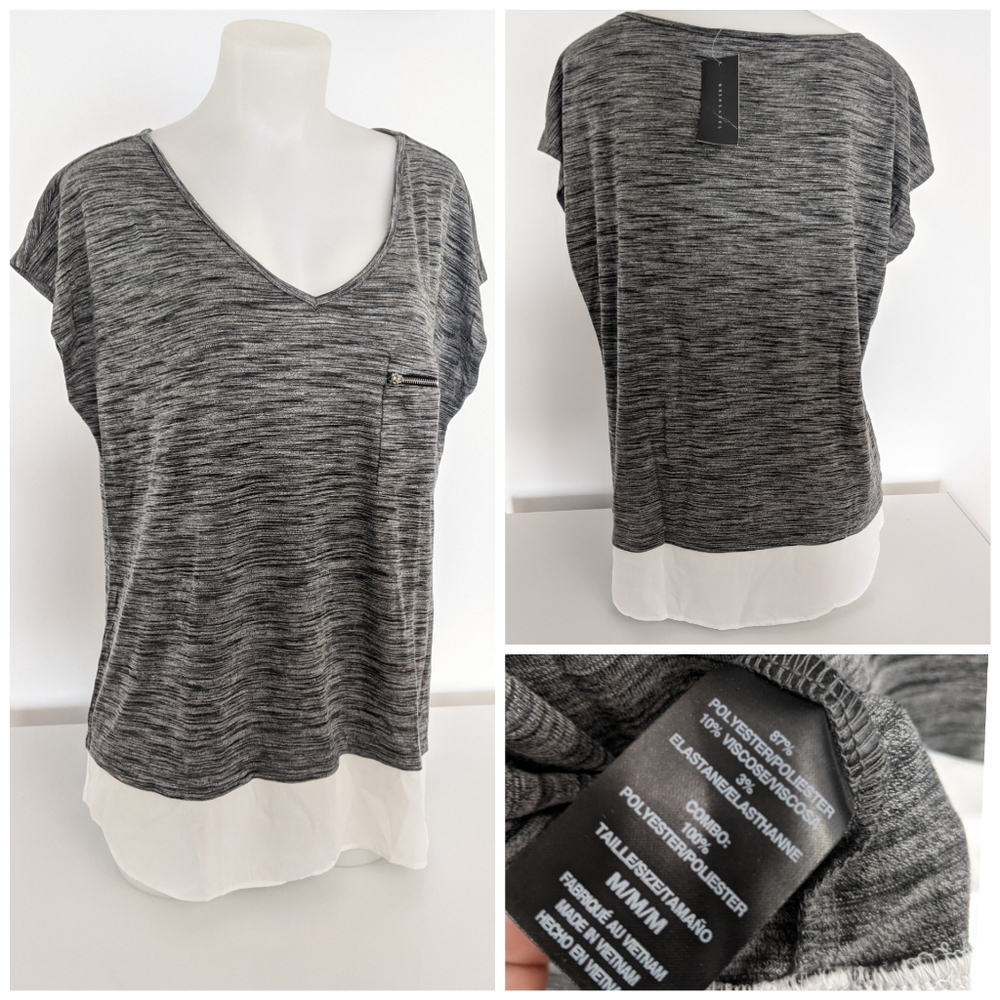 Soft Short Sleeve Gray And White Shirt / Top Sz M